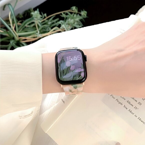 Apple Watch Band Cream Marble Resin Adjustable Stylish Strap Watch Band - Picture 5 of 10